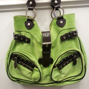 Vera Pelle Suede Spring Green with Brown Leather Trim Bag